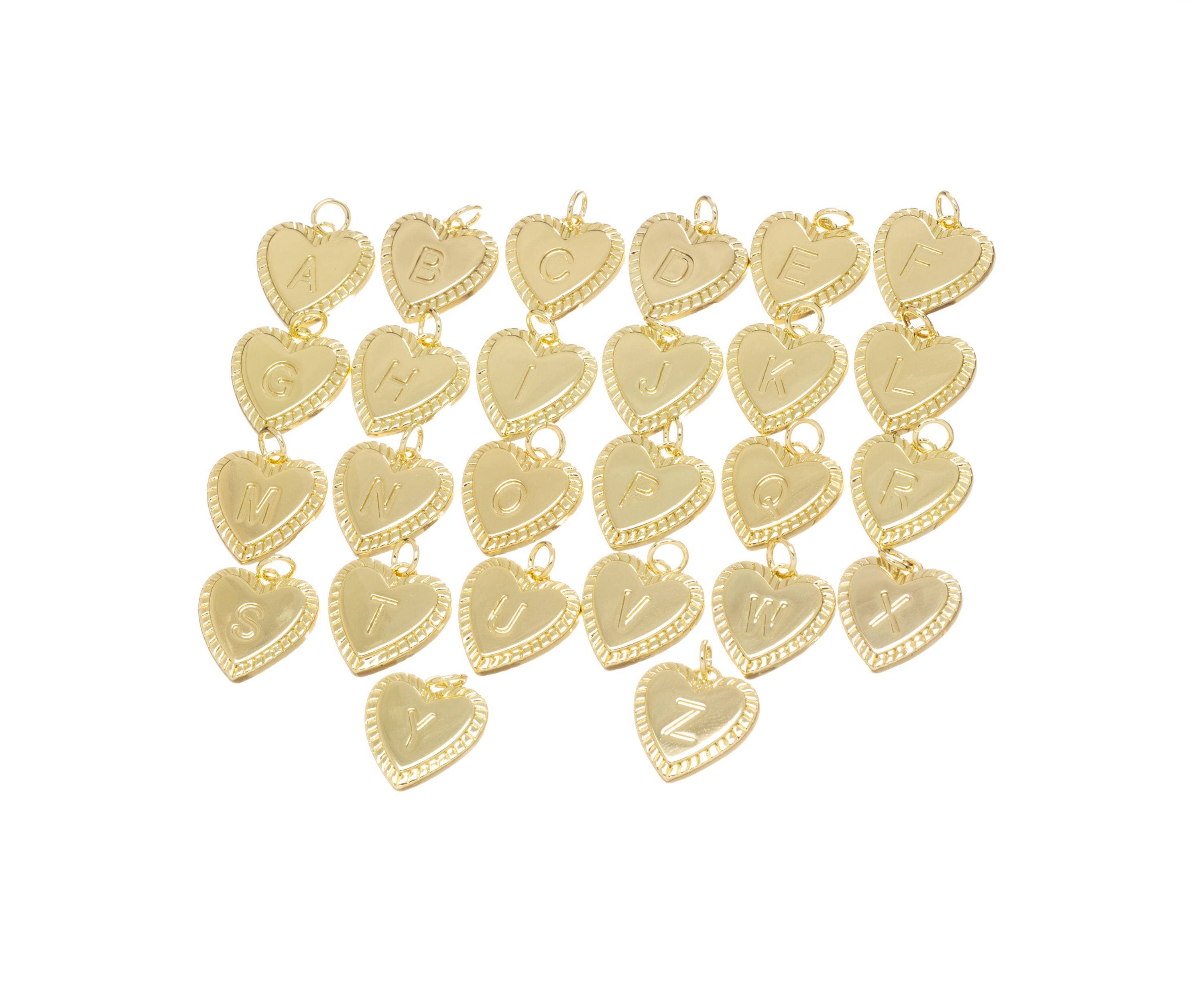 Gold Heart Initial Letter Two-Sided Monogram Charm CPG2207: One full set 26pcs