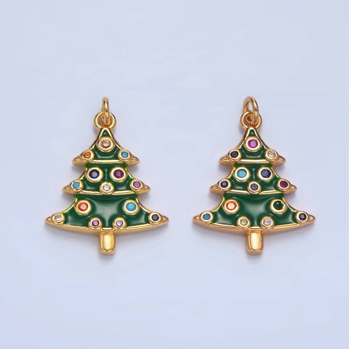 24K Gold Filled Multi Colored CZ Christmas Tree Charm | X-785