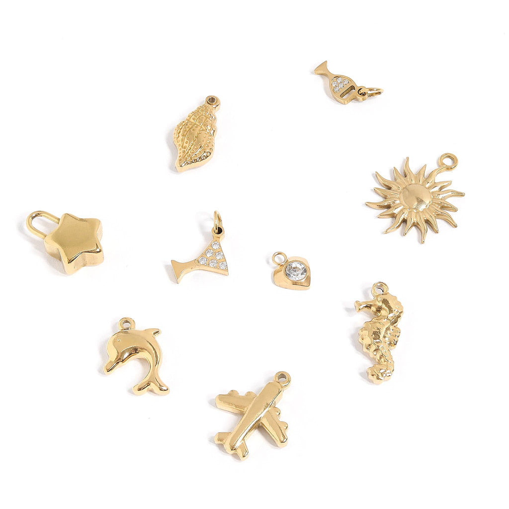 18K Gold PVD Stainless Steel Vacation Charm Set (9pc): Gold