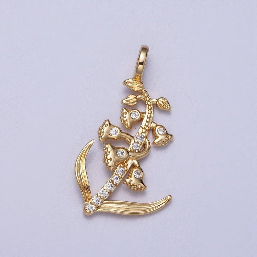 Micro Paved CZ Botanic Garden Birth Flower Gold Charm H-011 H-026 - H-032 H-038 H-040 H-041: December - Narcissus