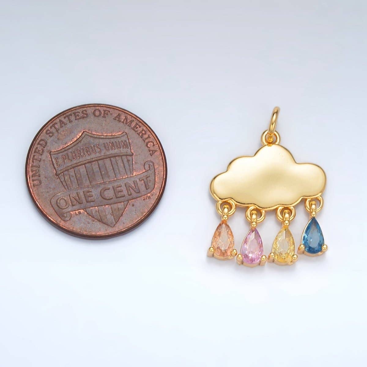 24K Gold Filled Pastel Multicolor Teardrop CZ Cloud Weather Charm | AG914