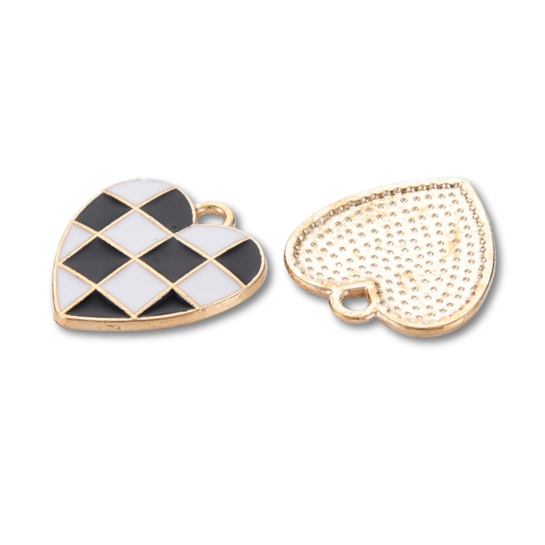 Gold Alloy Black Checkered Heart Charm