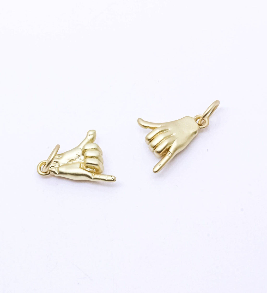 Matte Gold/Silver Shaka Hand Sign Charm, CPS105,CPG105: Gold / 6pcs