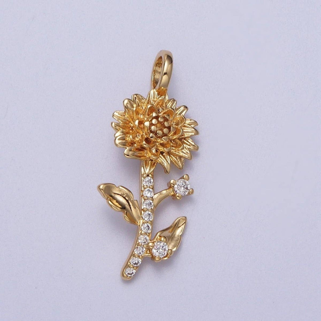 Micro Paved CZ Botanic Garden Birth Flower Gold Charm H-011 H-026 - H-032 H-038 H-040 H-041: January - Carnation