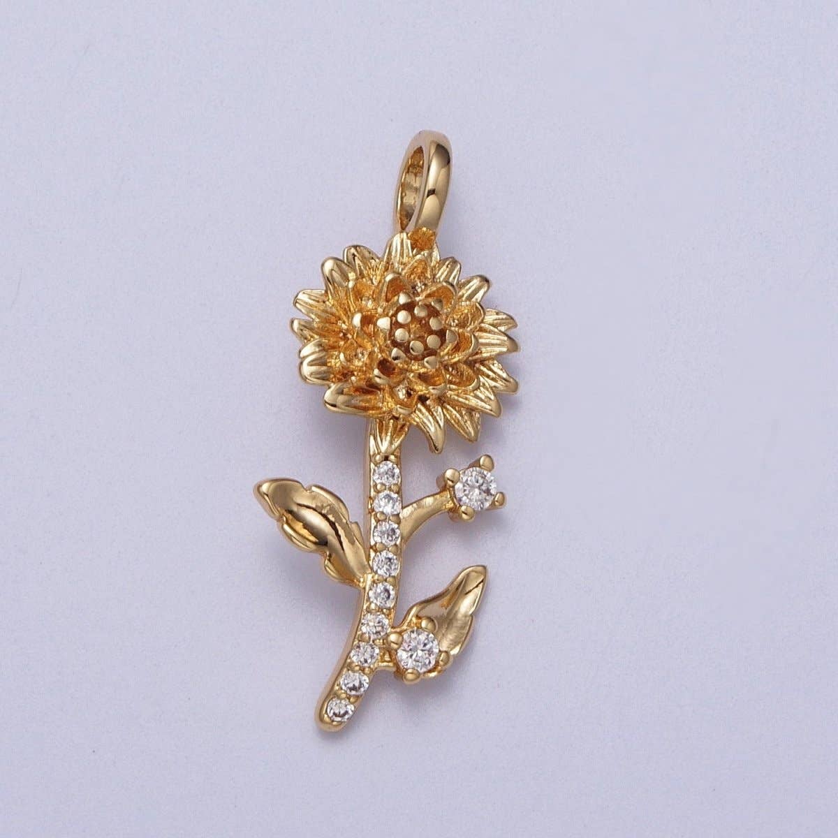 Micro Paved CZ Botanic Garden Birth Flower Gold Charm H-011 H-026 - H-032 H-038 H-040 H-041: November - Chrysanthemum