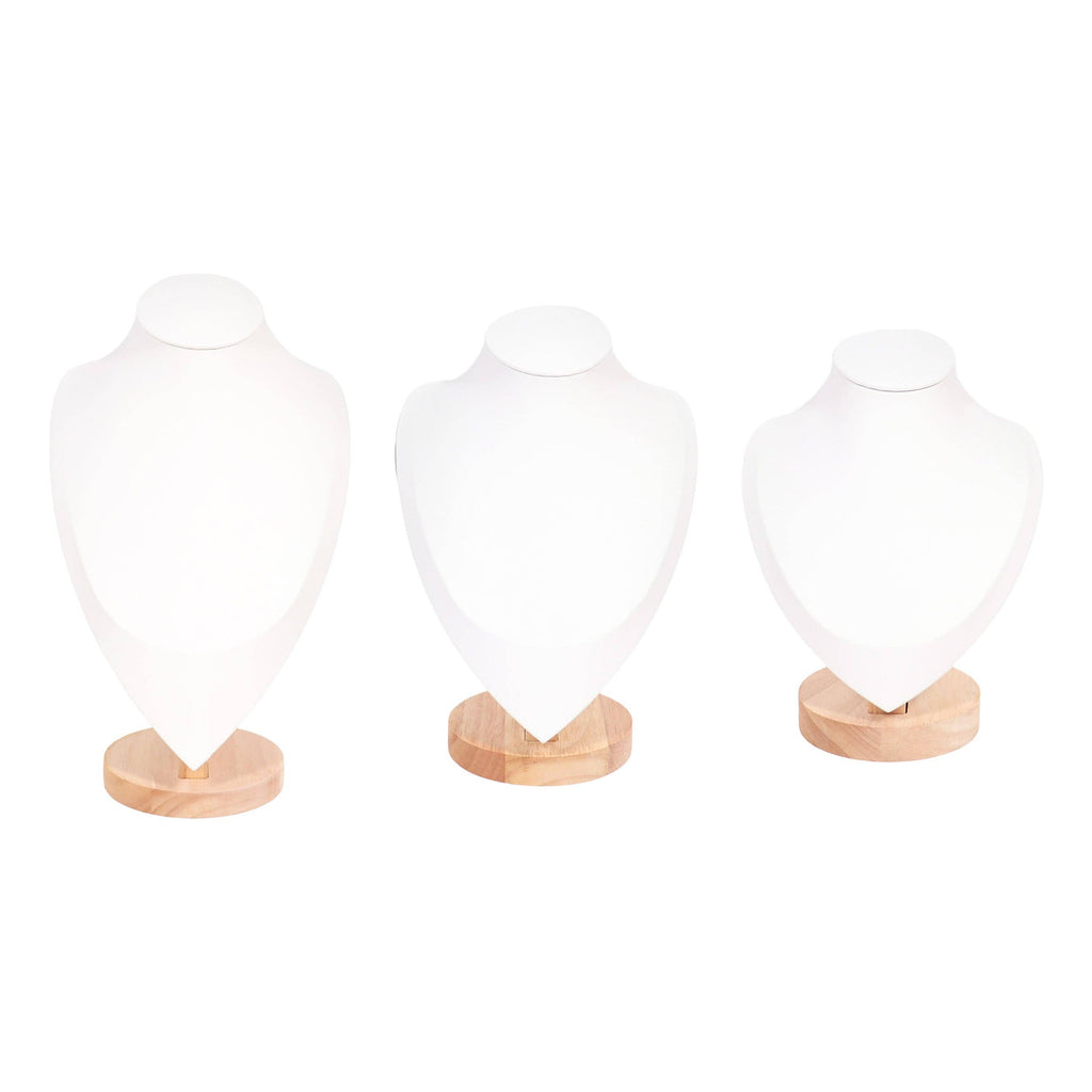 Natural Wood & Leather Necklace Display: White / Large