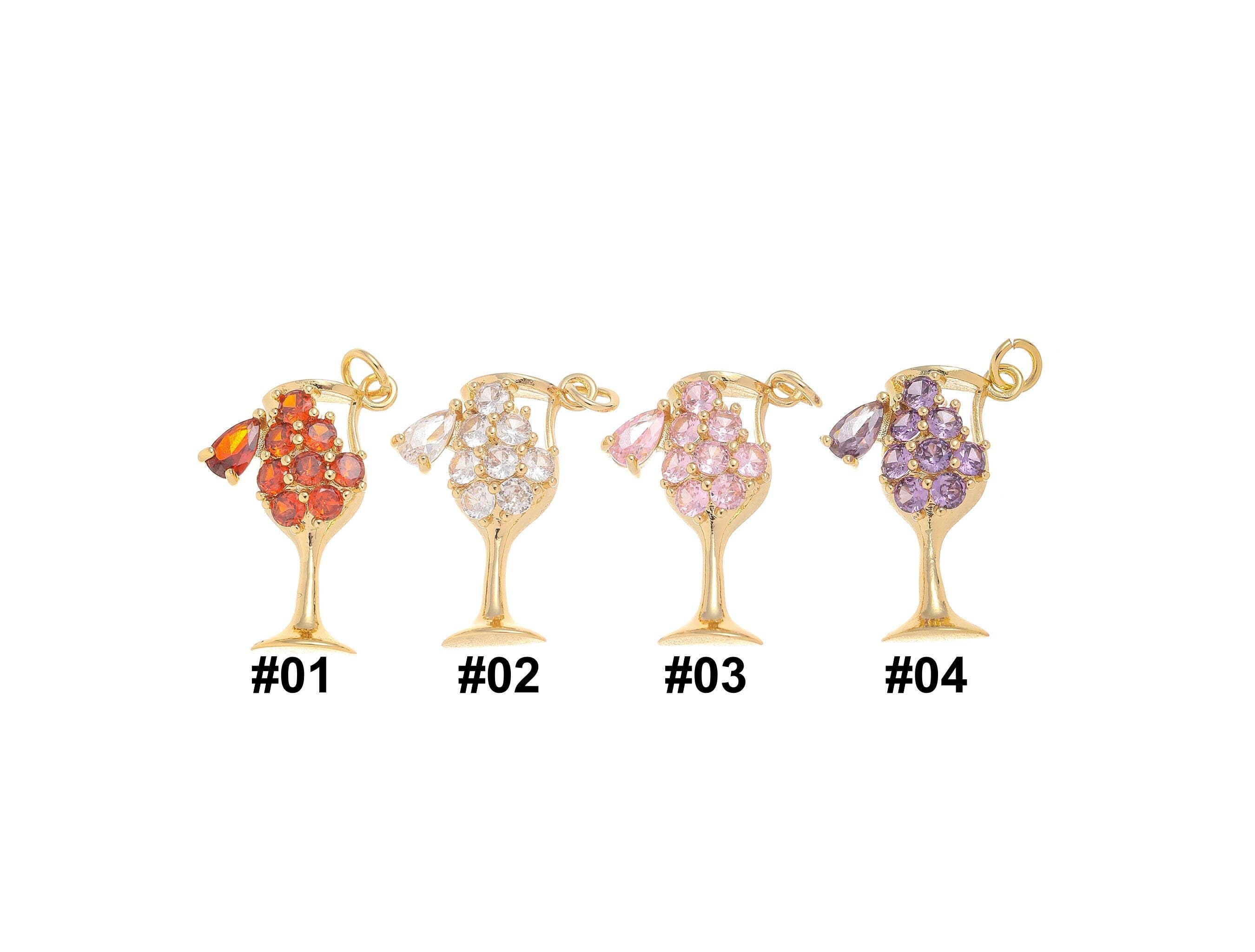 Gold Party Drink & Wine Glass Charms with Crystals CPG1454: #01 vermilion/orange / 5pcs