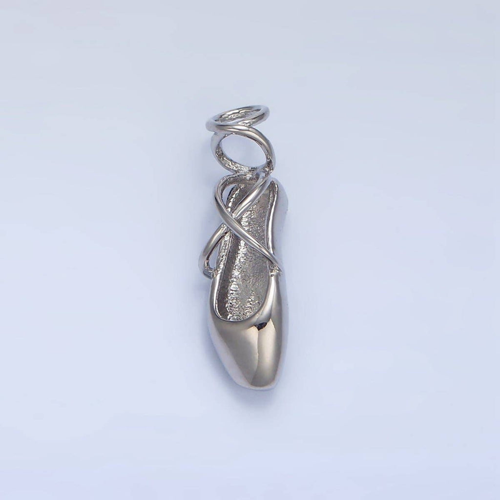 24K Gold Filled 8mm Dancing Pointe Ballet Shoes Multidimensional Charm in Gold & Silver | X615: Gold