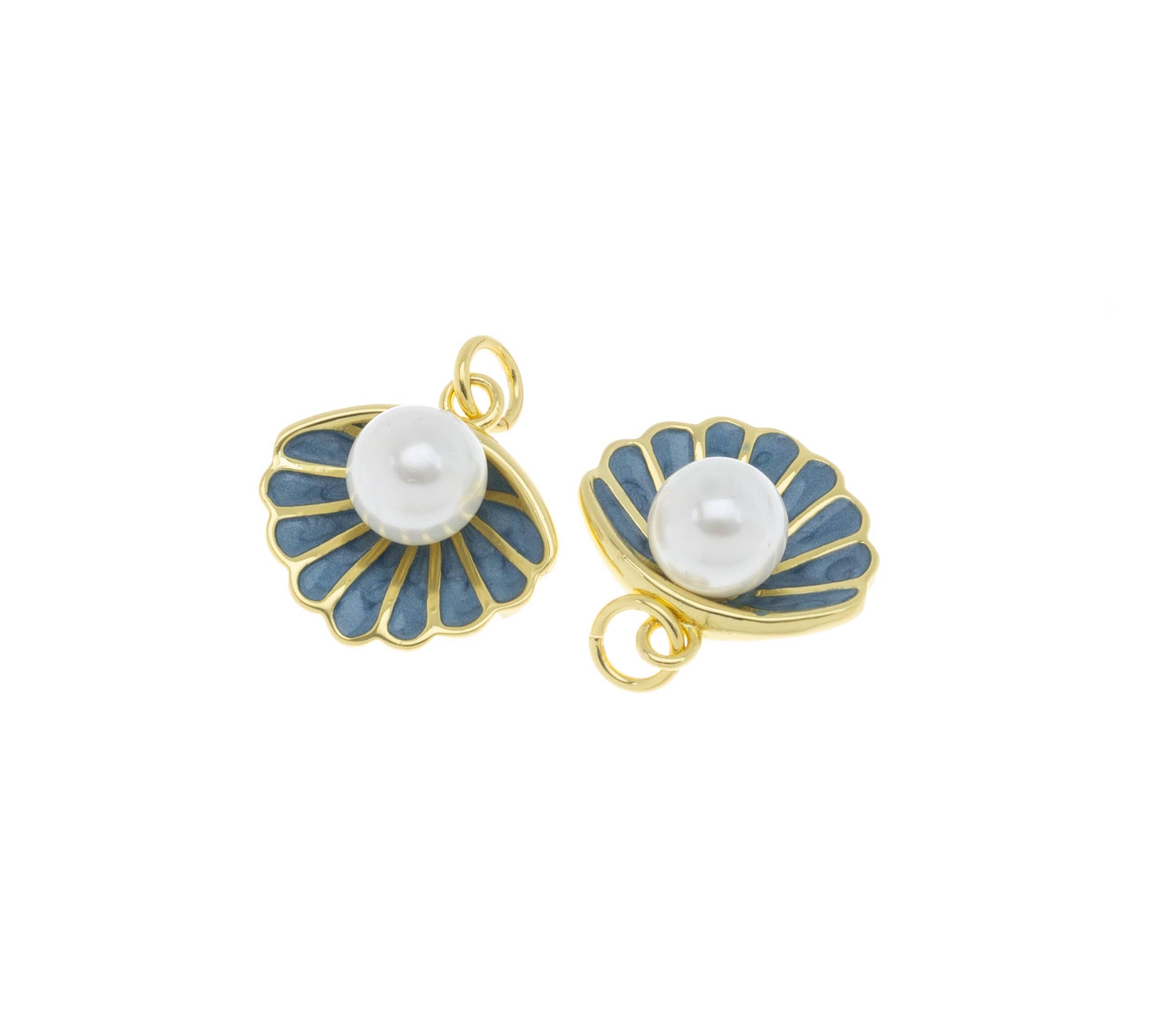 Gold Or Silver Pearl and Oyster Shell Dainty Charm CPG1081: Gold / 3pcs