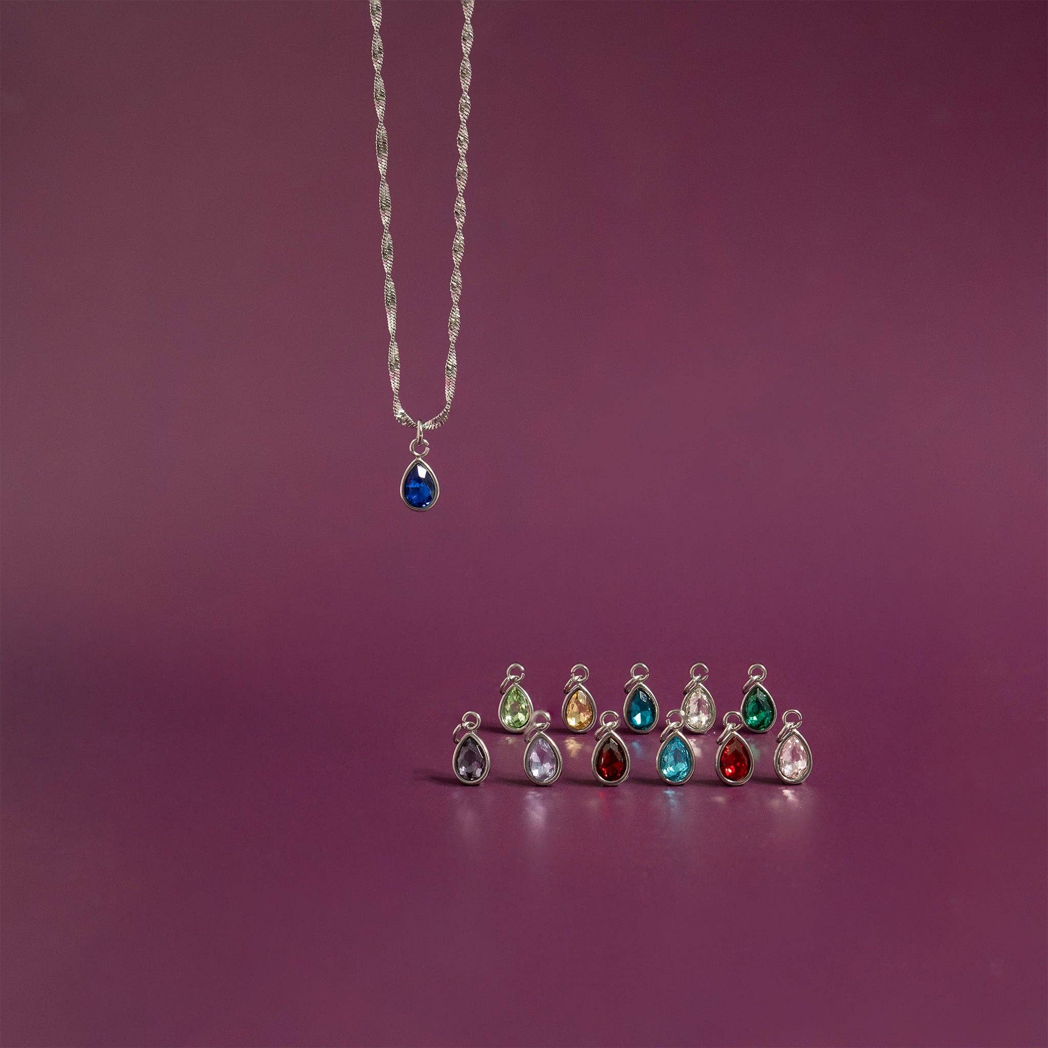 Stainless Steel Teardrop Birthstone Charm: August