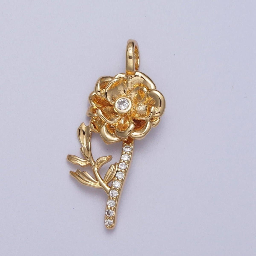 Micro Paved CZ Botanic Garden Birth Flower Gold Charm H-011 H-026 - H-032 H-038 H-040 H-041: August - Poppy