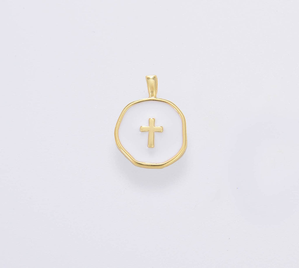 Dainty Enamel Cross Medallion Charm in Gold Filled, CP1674: #02 White