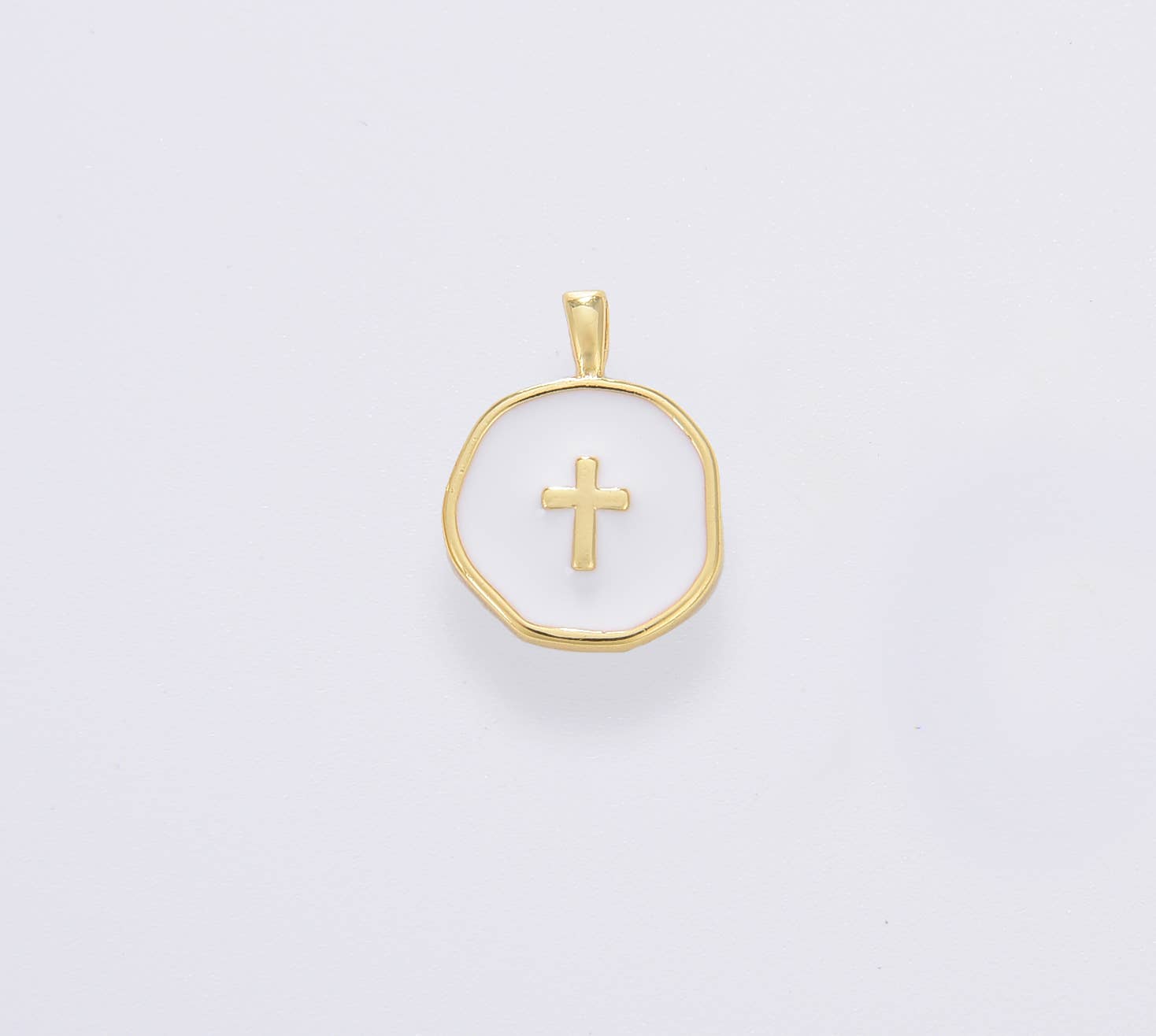 Dainty Enamel Cross Medallion Charm in Gold Filled, CP1674: #02 White