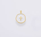 Dainty Enamel Cross Medallion Charm in Gold Filled, CP1674: #04 Light Blue