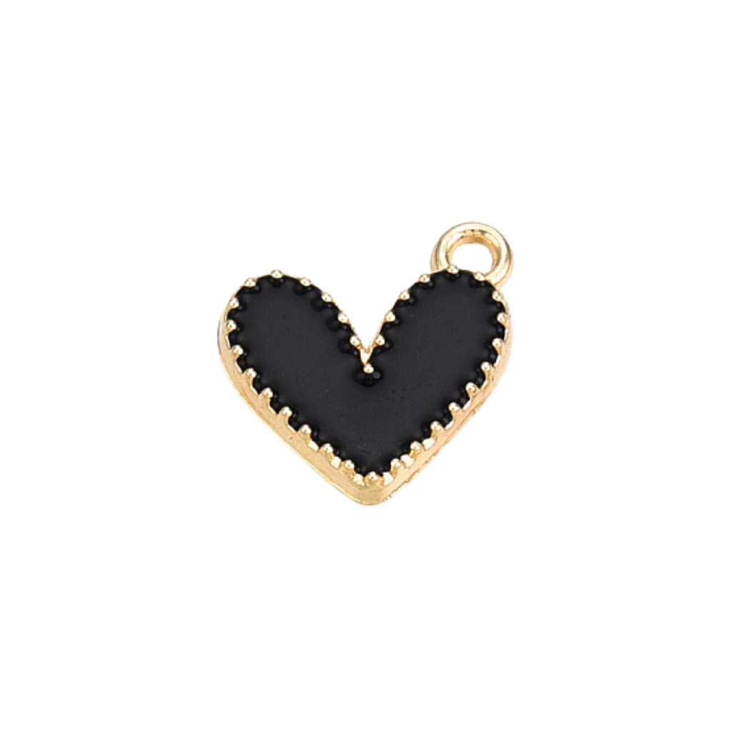 Gold Alloy Colorful Heart Charm: Black