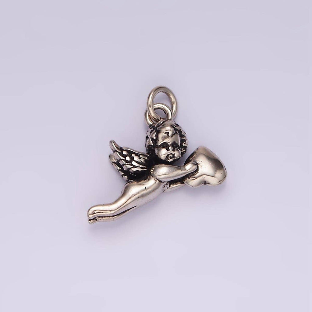 14K Gold Filed Cherub Baby Angel Heart Puffed Mini Charm in Gold & Silver | AG592: Gold