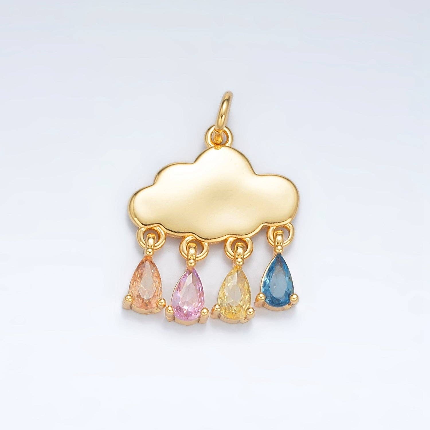 24K Gold Filled Pastel Multicolor Teardrop CZ Cloud Weather Charm | AG914