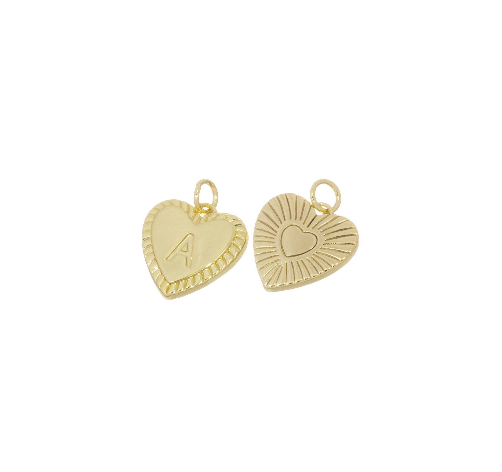 Gold Heart Initial Letter Two-Sided Monogram Charm CPG2207: One full set 26pcs