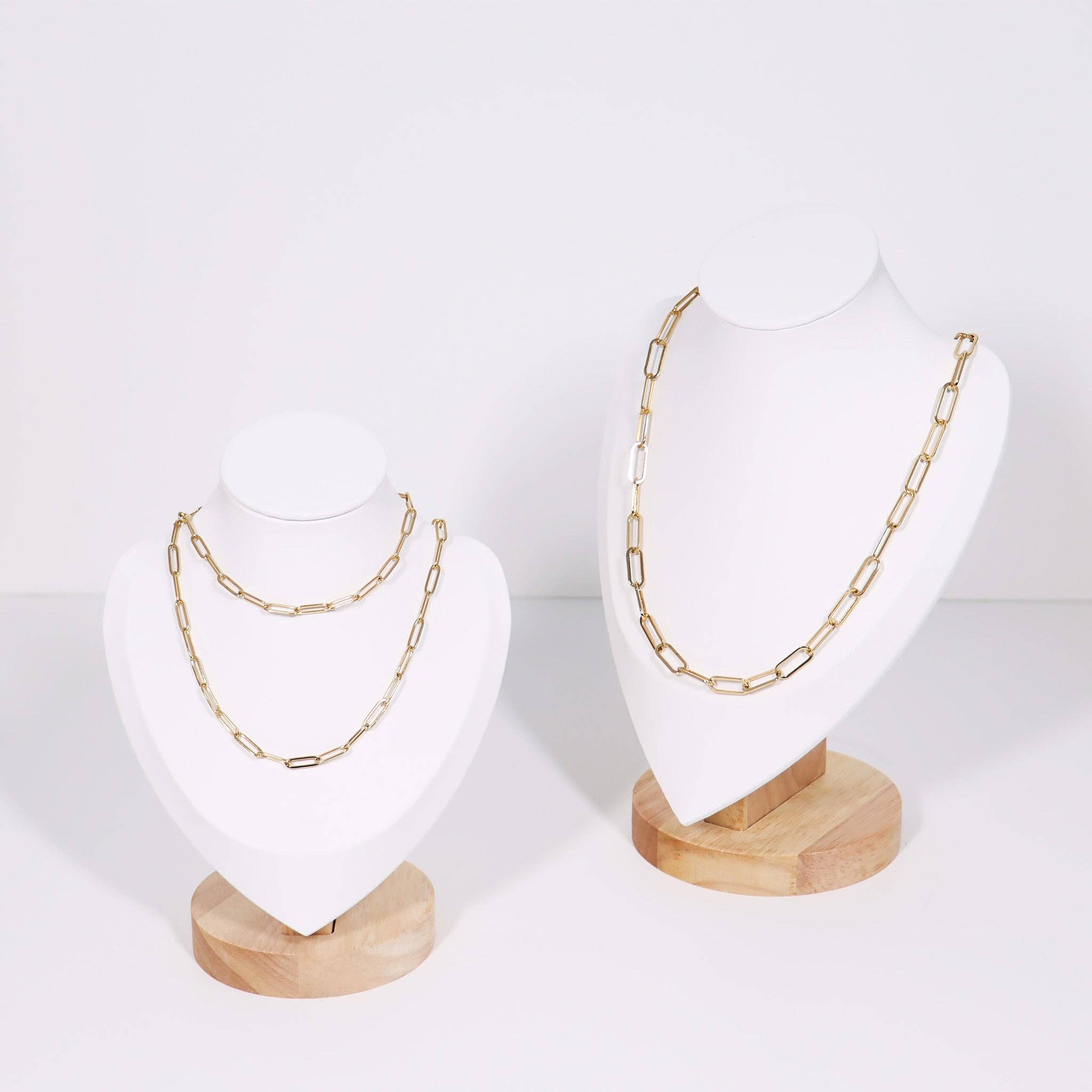 Natural Wood & Leather Necklace Display: White / Small