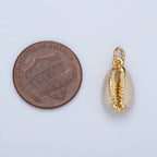 24K Gold Filled White Enamel Cowrie Shell Clam Charm | M-832