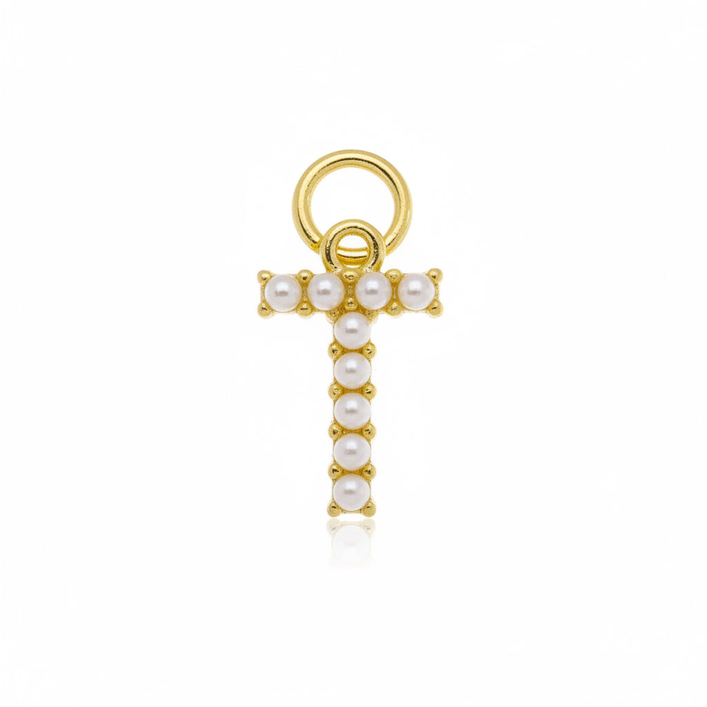Gold Pearl T Charm