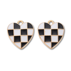 Gold Alloy Black Checkered Heart Charm