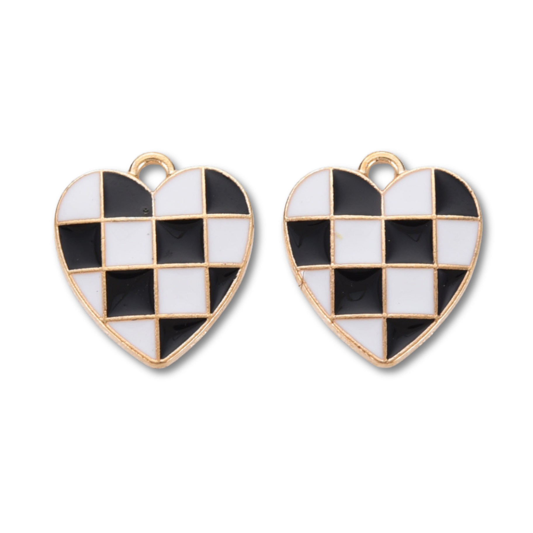 Gold Alloy Black Checkered Heart Charm