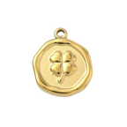 18k Gold PVD Stainless Steel Gold Round Clover Charm