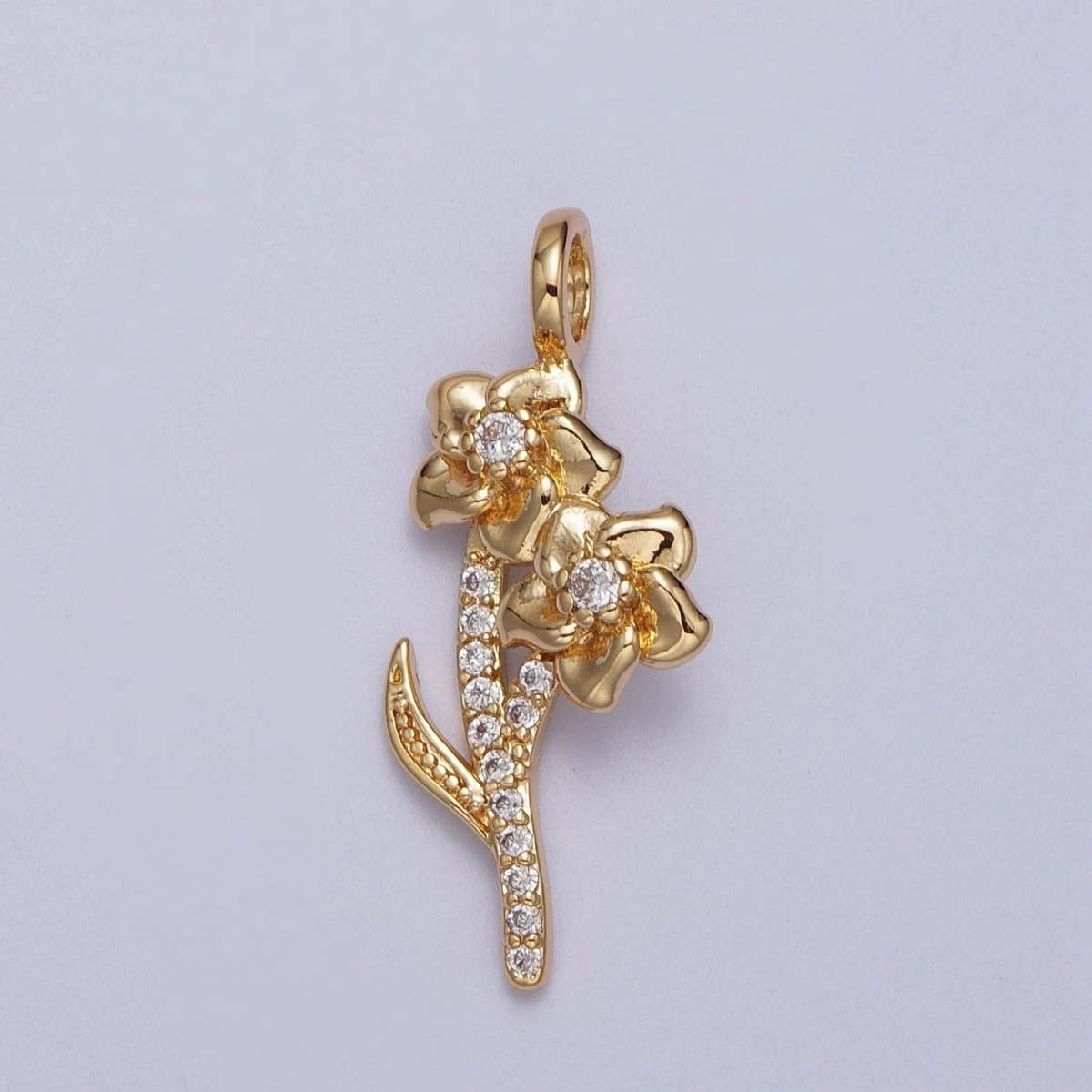 Micro Paved CZ Botanic Garden Birth Flower Gold Charm H-011 H-026 - H-032 H-038 H-040 H-041: December - Narcissus