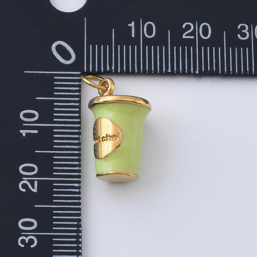 Matcha Cup Charm Gold Filled Enamel Tea Pendant CP2305