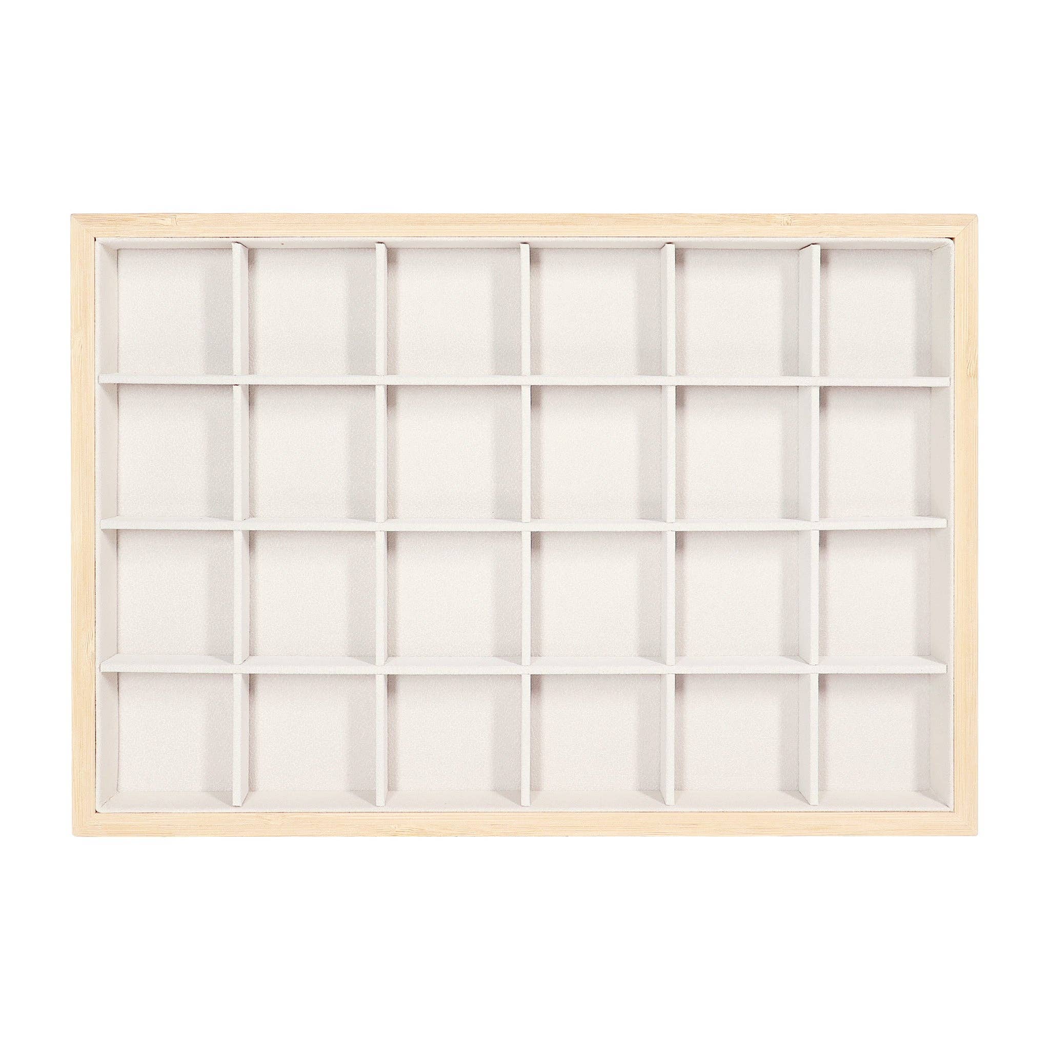 Natural Wood & Suede 24 Unit Jewelry Tray Display