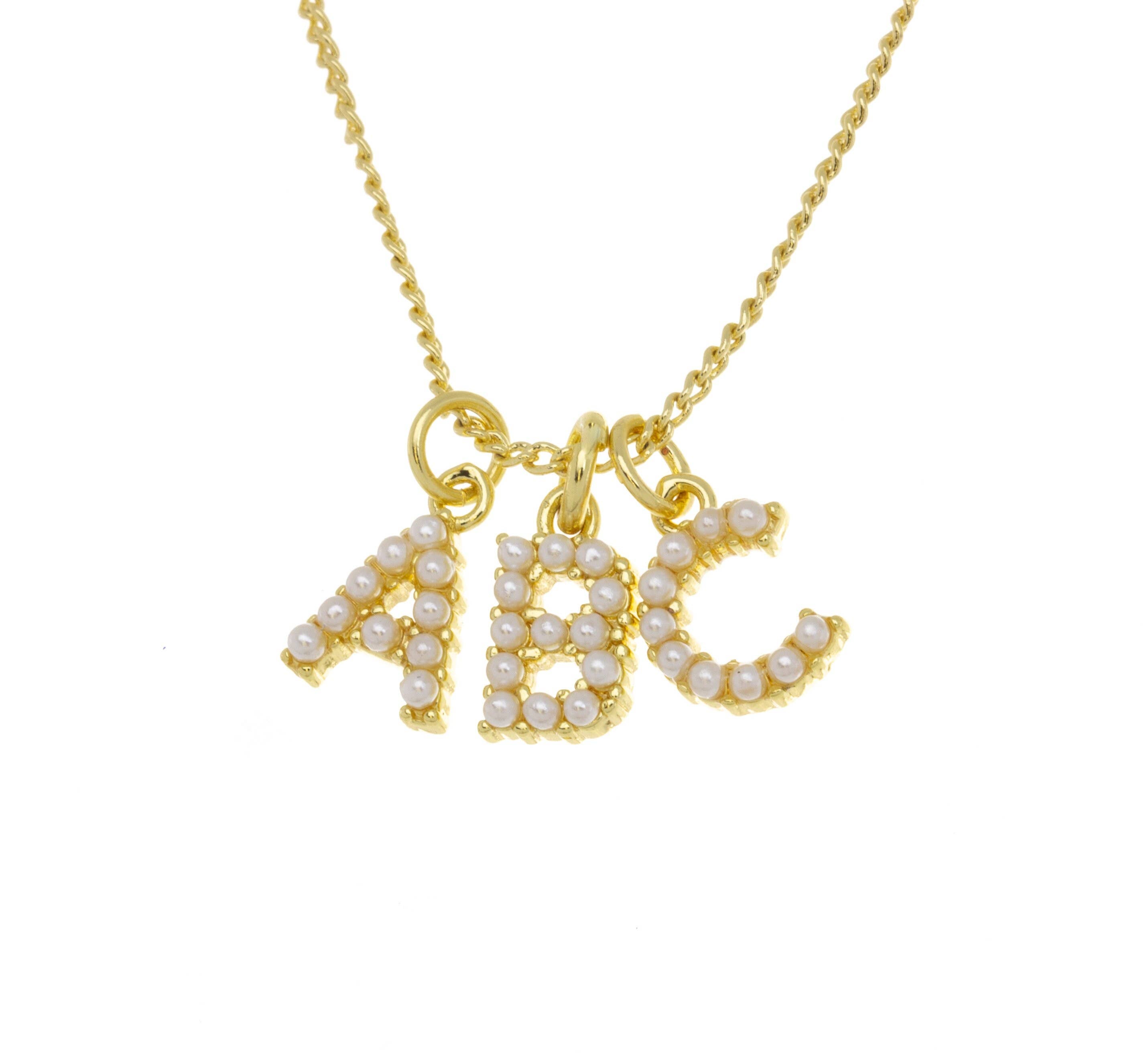 Gold Pearl Initial Letter Charms for Jewelry CPG728: Gold / 1pc r