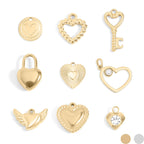 (9pc) 18K Gold PVD Stainless Steel Heart Charm Set: Gold