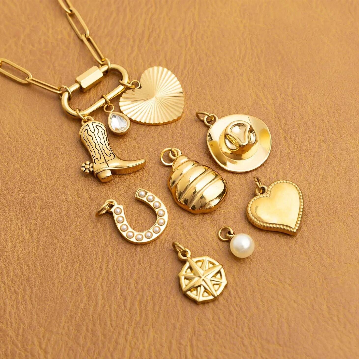 18K Gold PVD Stainless Steel Coastal Cowboy Charm Set: Stainless