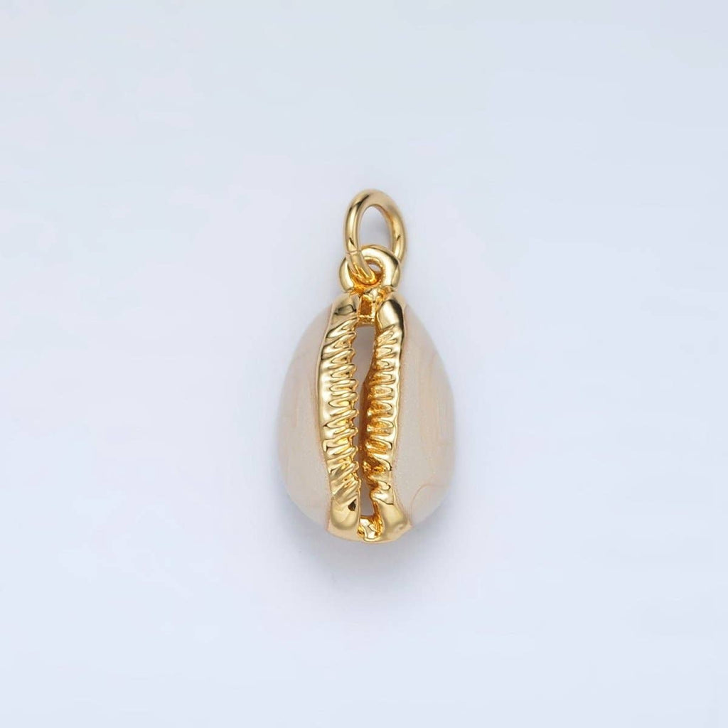 24K Gold Filled White Enamel Cowrie Shell Clam Charm | M-832