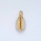 24K Gold Filled White Enamel Cowrie Shell Clam Charm | M-832