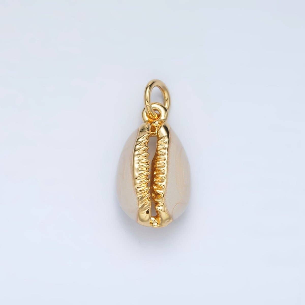 24K Gold Filled White Enamel Cowrie Shell Clam Charm | M-832