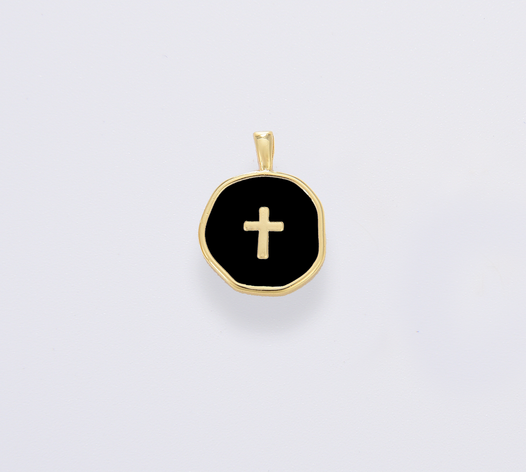 Dainty Enamel Cross Medallion Charm in Gold Filled, CP1674: #04 Light Blue