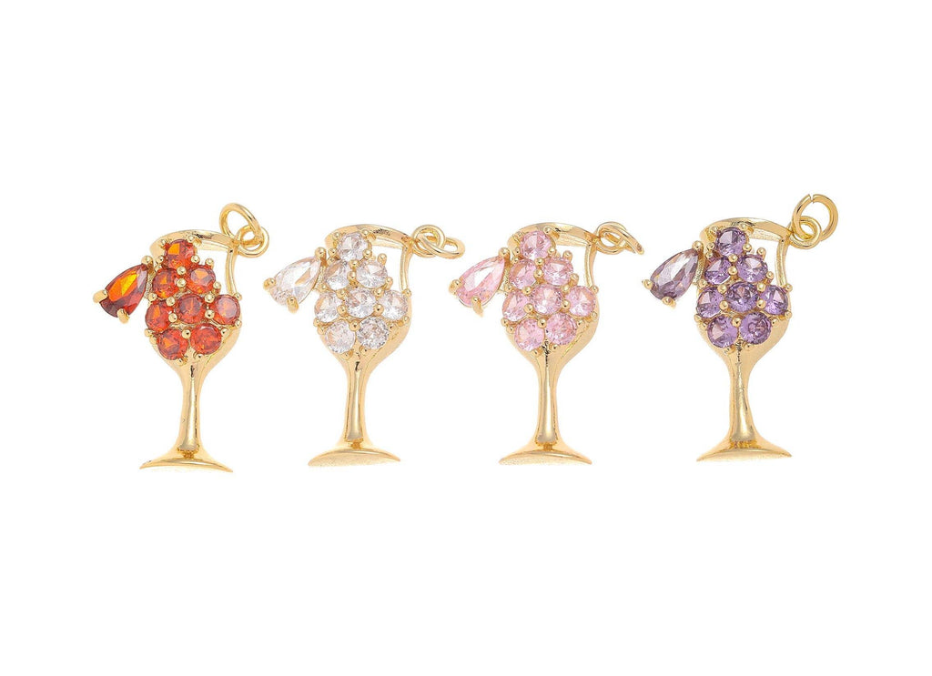 Gold Party Drink & Wine Glass Charms with Crystals CPG1454: #01 vermilion/orange / 5pcs