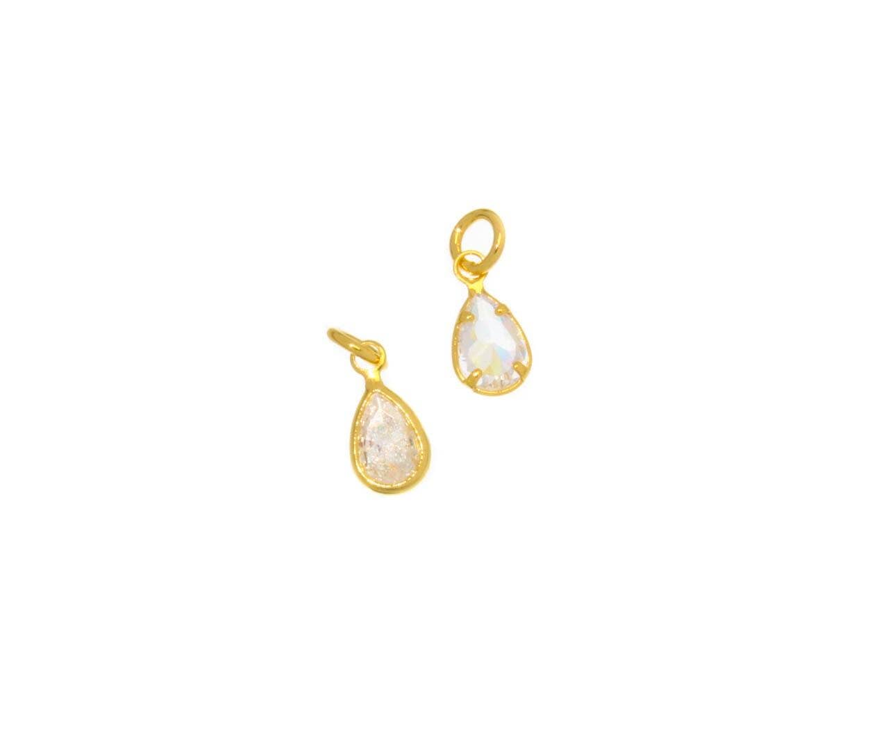 18k Gold Tear Drop Dainty Charm with Brilliant CZ, CPG2484: 10pcs