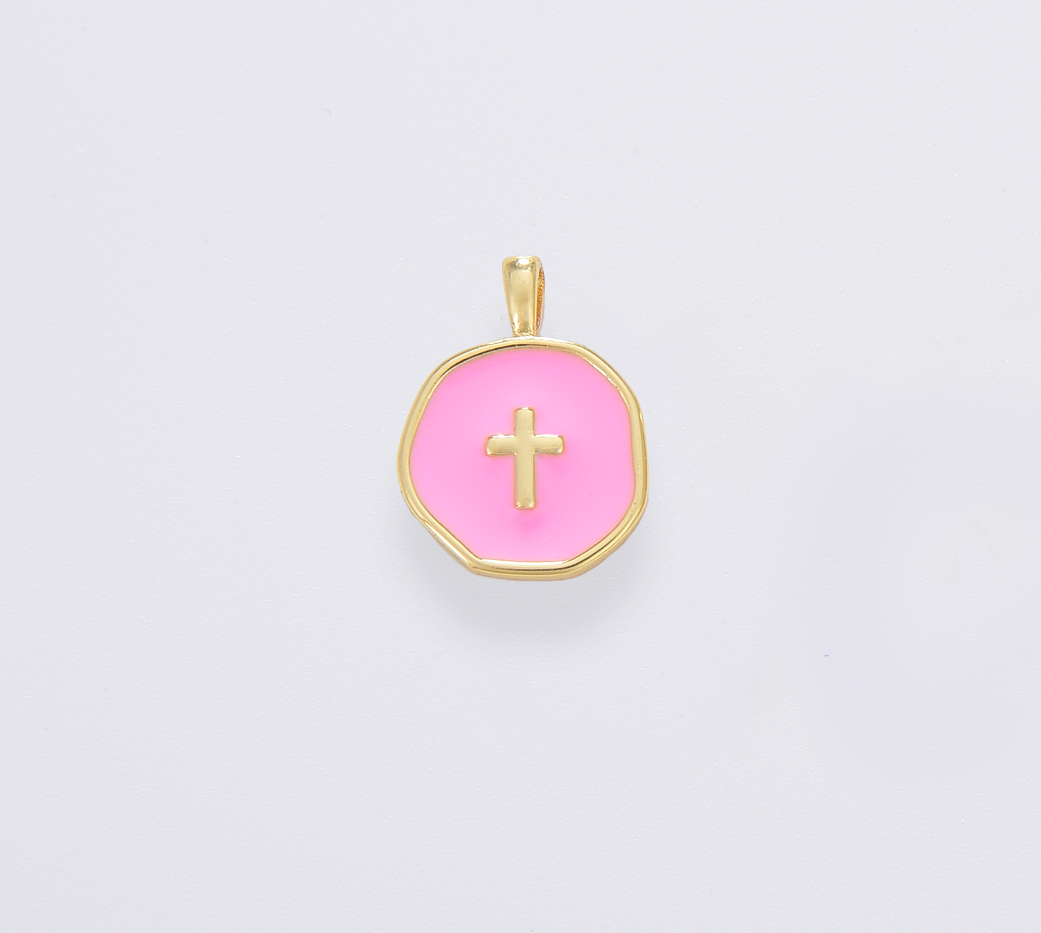 Dainty Enamel Cross Medallion Charm in Gold Filled, CP1674: #02 White