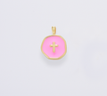 Dainty Enamel Cross Medallion Charm in Gold Filled, CP1674: #03 Pink