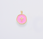 Dainty Enamel Cross Medallion Charm in Gold Filled, CP1674: #04 Light Blue
