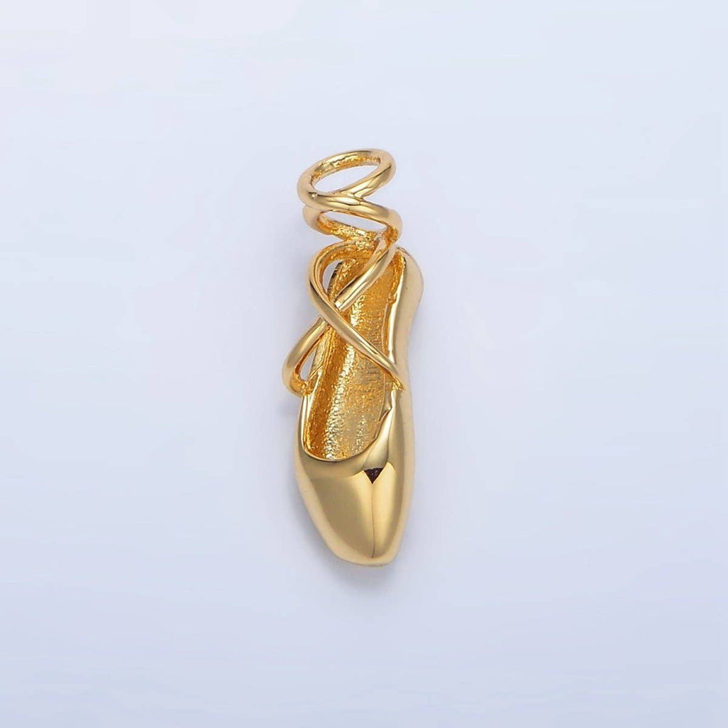 24K Gold Filled 8mm Dancing Pointe Ballet Shoes Multidimensional Charm in Gold & Silver | X615: Gold